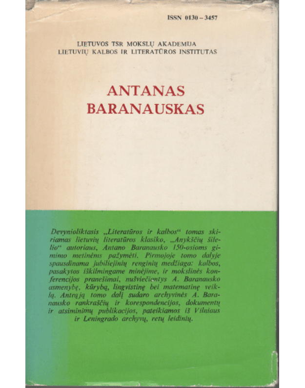 Literatūra ir kalba XIX. Antanas Baranauskas - Korsakas K., vyr. redaktorius