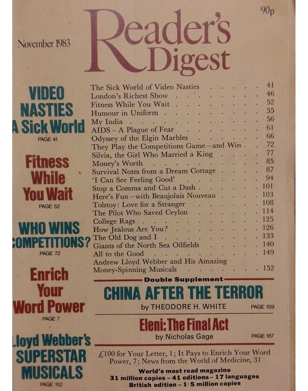 The Reader's Digest Vol. 123 No. 739 November 1983 - Editor Michael Randolph